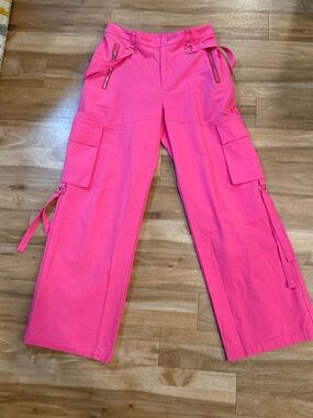 Hot Pink Cargo Wide-Leg Pants